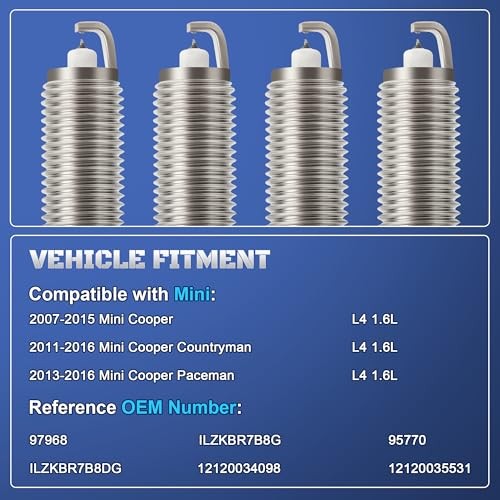 Iridium Platinum Spark Plugs 4 Pack Compatible with Mini Cooper 2007 2008 2009
