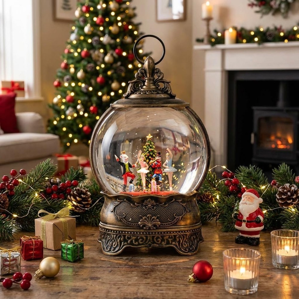 Musical Nutcracker Snow Globe Lantern - Battery & USB Powered Holiday Decor