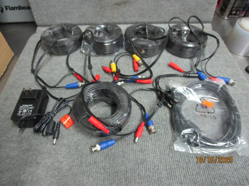 (5) Black 100' CCTV Cabels Power BNC for Home Surveillance Camera System