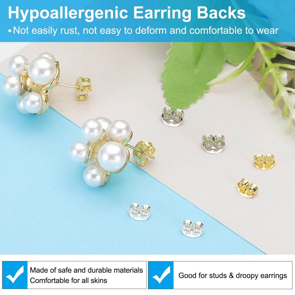 8 Pcs 14K Gold Locking Earring Backs Replacement Hypoallergenic Earring Stoppers