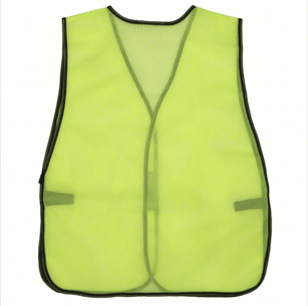 High-Visibility Vest, Lime Green, Mesh Polyester, Hook-and-Loop, Unisex