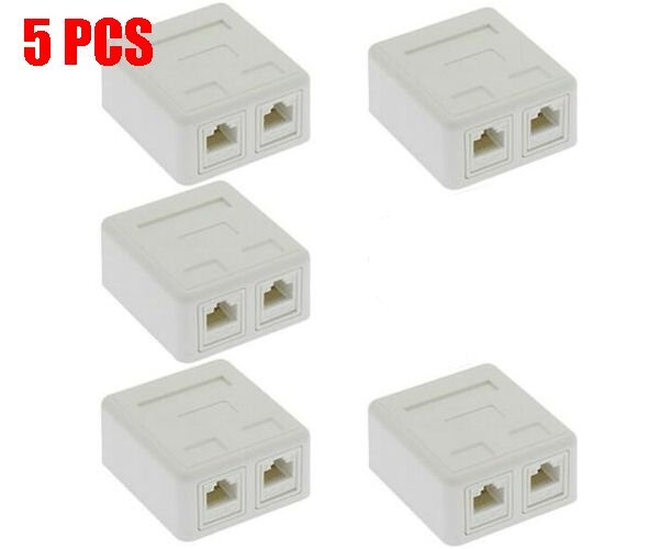 5x 2 Port Cat5e RJ45 Keystone Jack Network  Cable Wall Surface Mount Box White