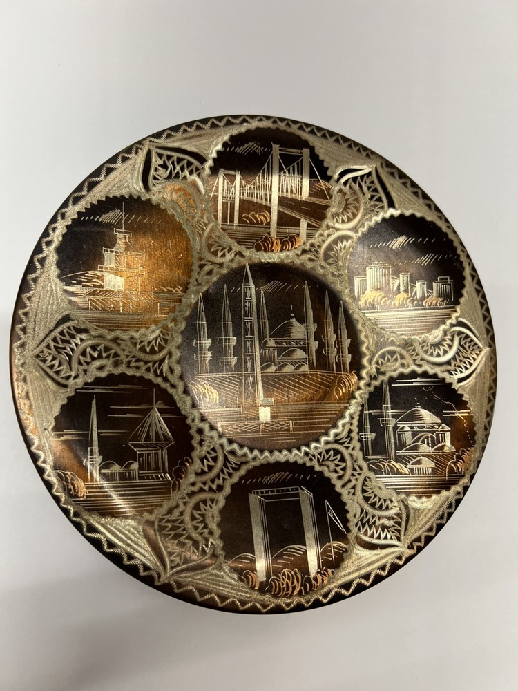 Vintage Etched Middle Eastern Copper Hanging Plate