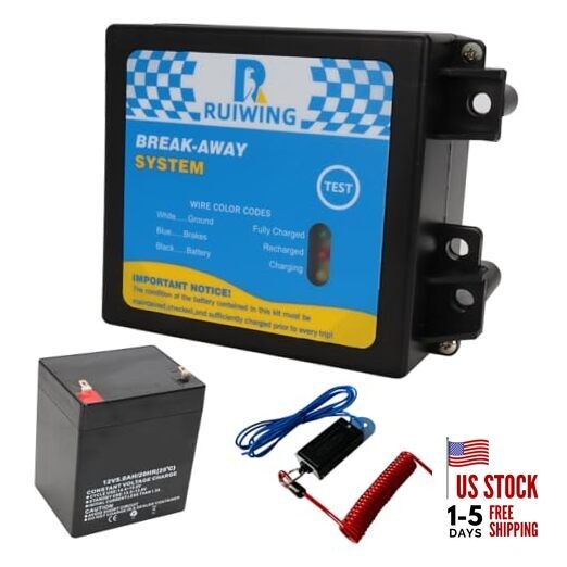 Trailer Brakes Break-Away Kit with Charger, Side Load Break-Away Controller