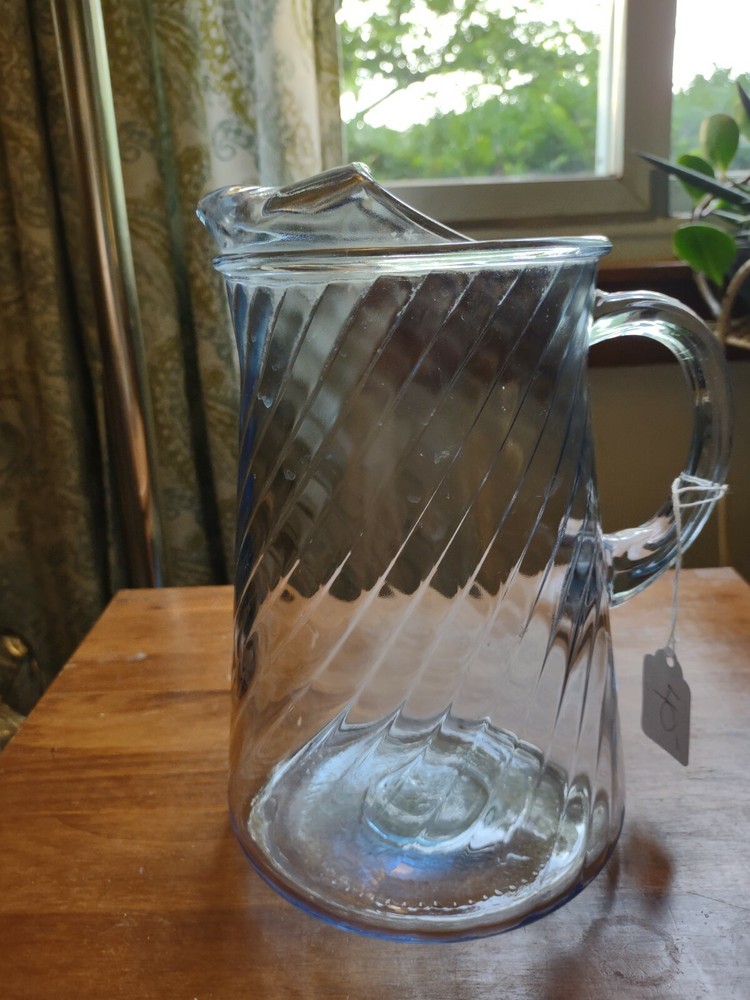 Vintage Blue Pitcher With Swirl Pattern On Inside