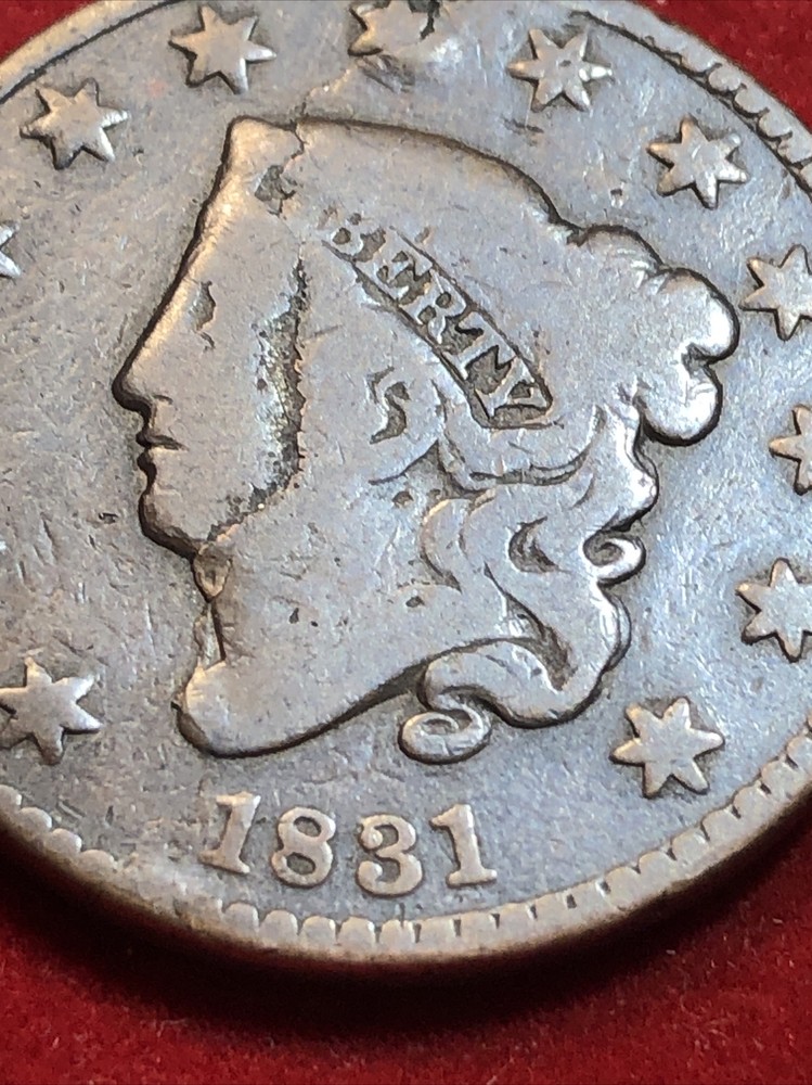 1831 coronet head large cent Error Major Planchet Lamination Choice For Grade