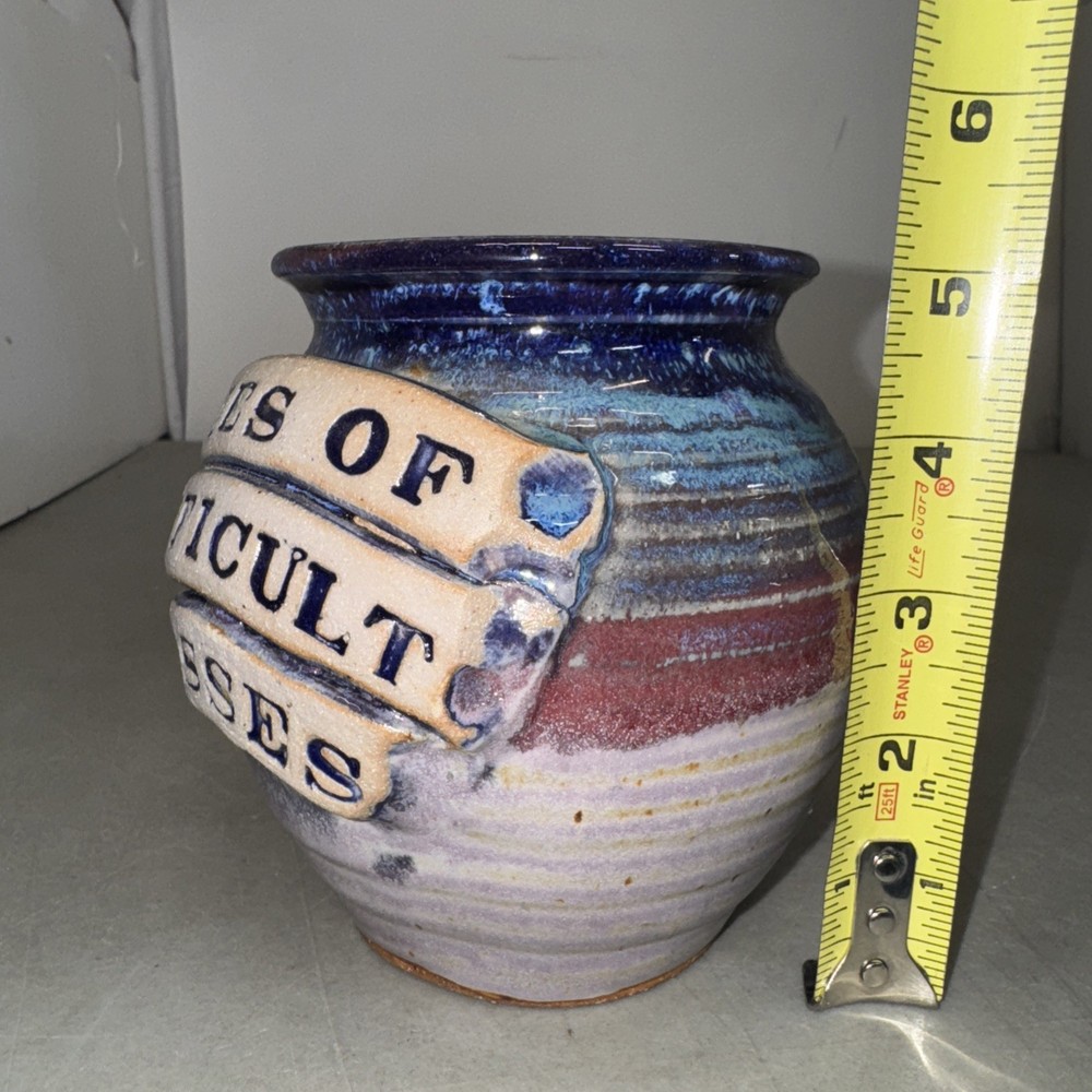 "Ashes of Difficult Bosses" Pottery Jar Stoneware Gift Blue Pot