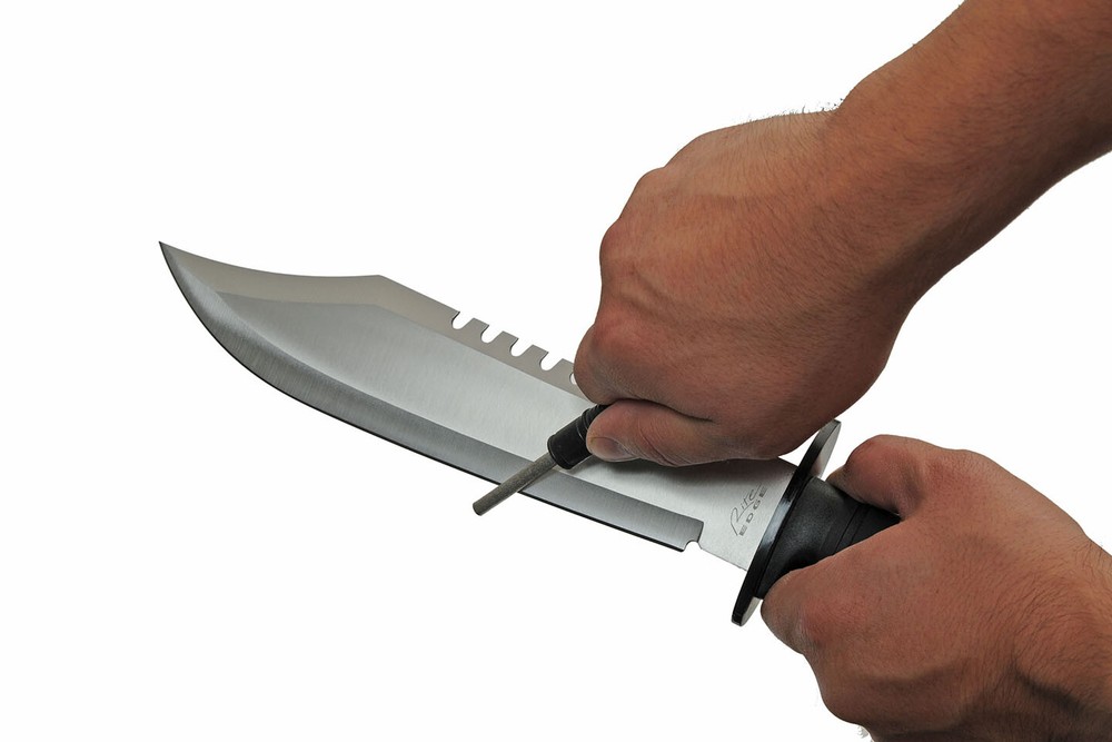 Survival Knife | Clip Point Blade Rubber Handle + Sheath, Flint, Sharpener