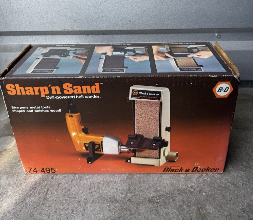 Vintage SEALED Black & Decker Sharp n Sand Drill Powered Belt Sander Sharpener