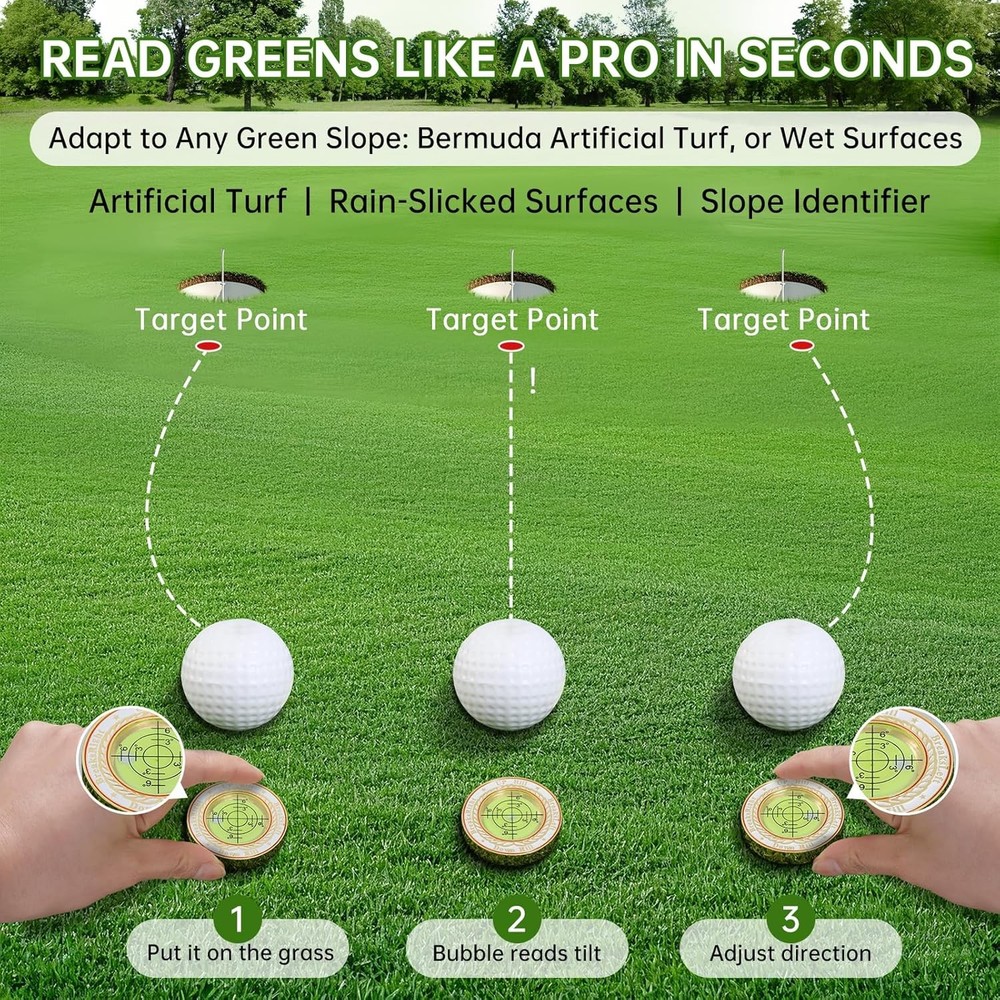 Pro Golf Green Reader，Golf Ball Marker with high-Precision Horizontal gold