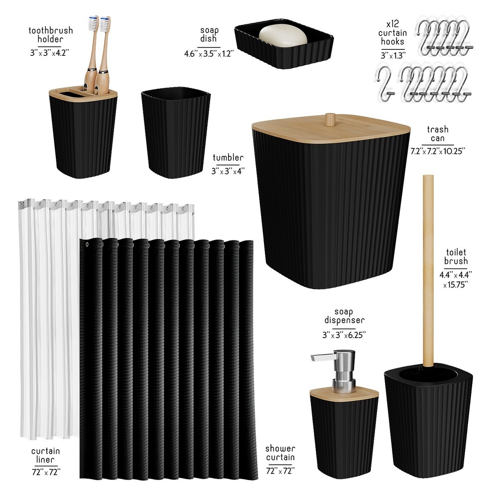 20PC Bamboo Bathroom Accessory Set - Complete Bathroom Accessory Set & Bath Rugs