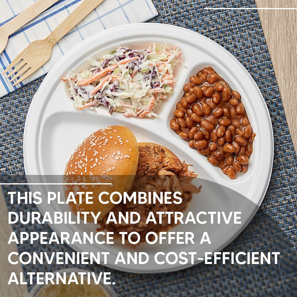 100 x Compartment Plates 10" (26cm) Reusable 3 Section White Plastic Plate