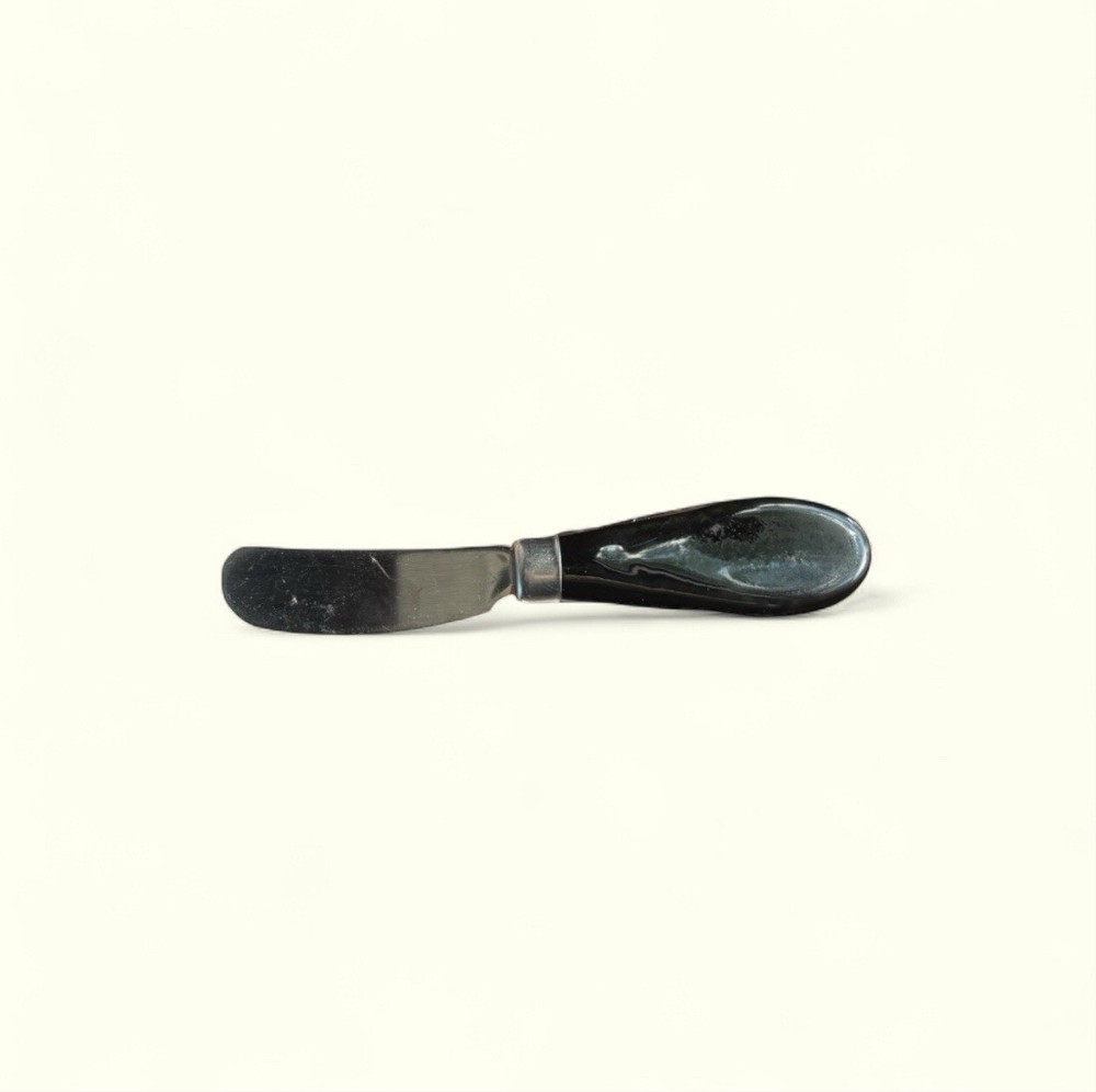 Sleek Black Teardrop Shaped Glossy Handle Cheese Spreader Knife 5”