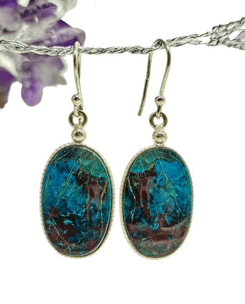 Statement Oval Chrysocolla Earrings, Sterling Silver, Rich Ocean Blue Gemstone