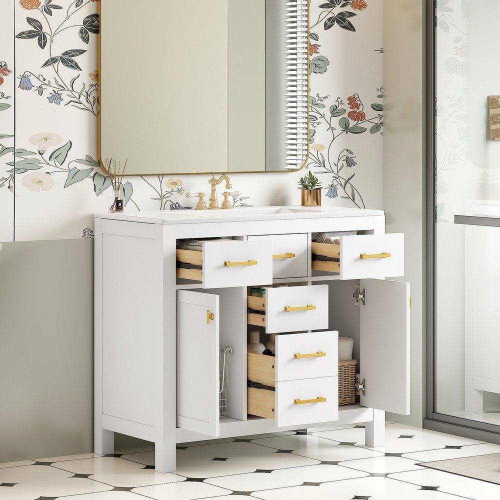 36'' Bathroom Vanity with Ceramic Sink Combo Set,Modern Freestanding Single Ba