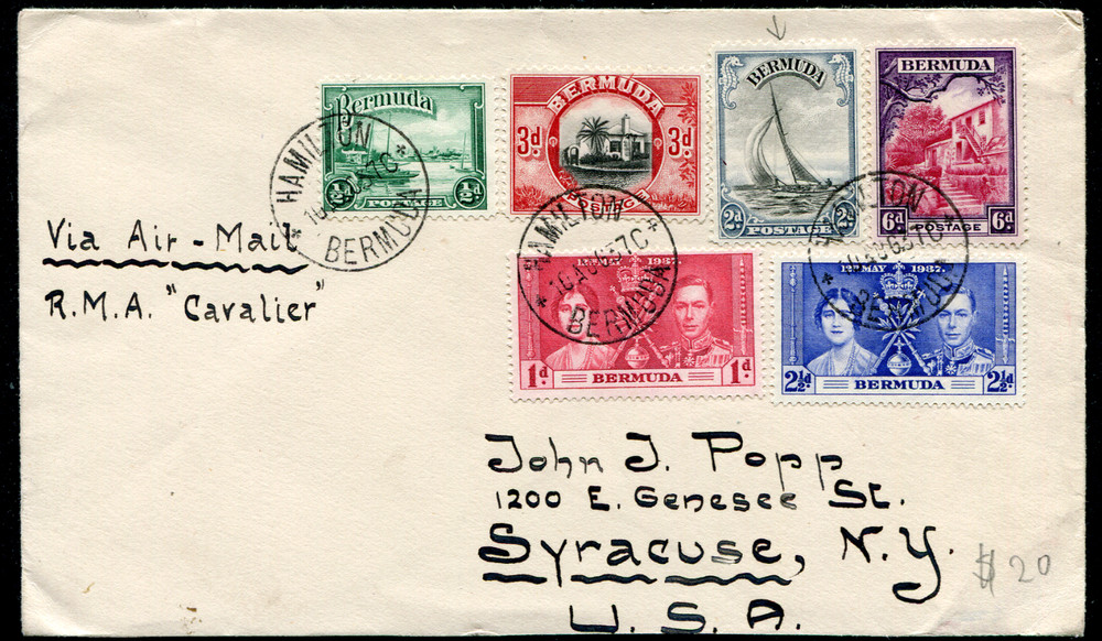 BERMUDA (23601): FIRST FLIGHT COVER/cancels/Coronation 1937