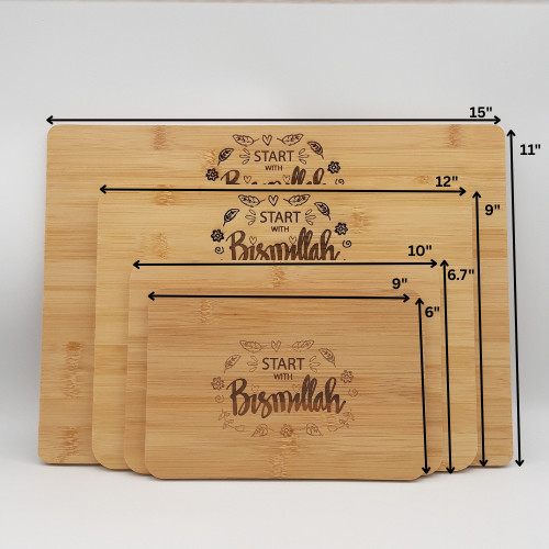 "Start with Bismillah" Bamboo Cutting Board Double-Sided Engraving