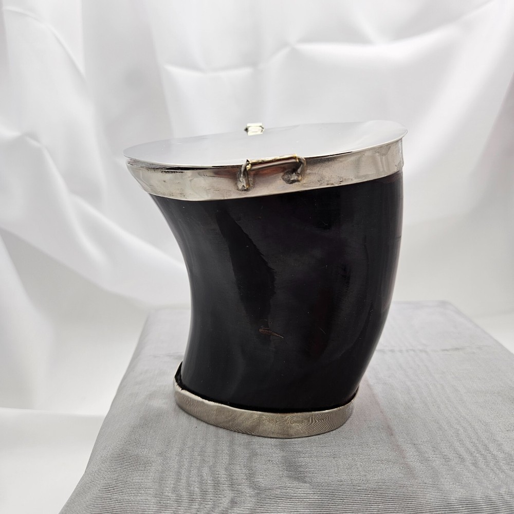 Silver Plate & Natural Horn Container Handcrafted / Hand Made