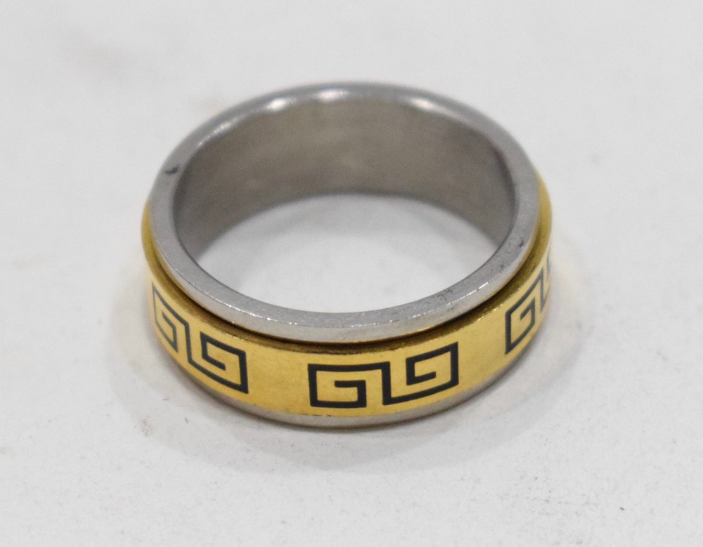 Ring Stainless Steel Brass Etched Spinner Band Ring