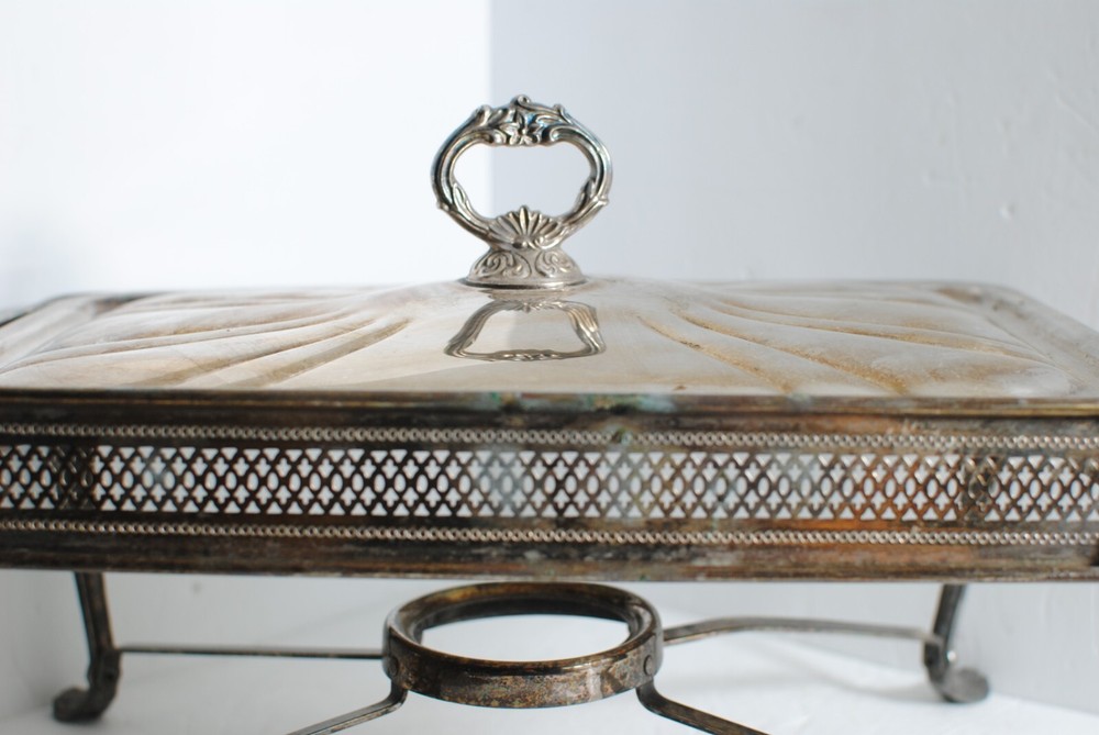 Vintage Silver Plated Footed Rectangular Casserole Serving Tray with Lid 14.25