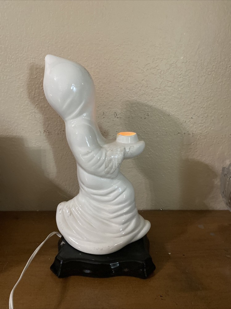 Vintage 1970s ceramic Halloween Light Lamp with ghost Running With Light Base