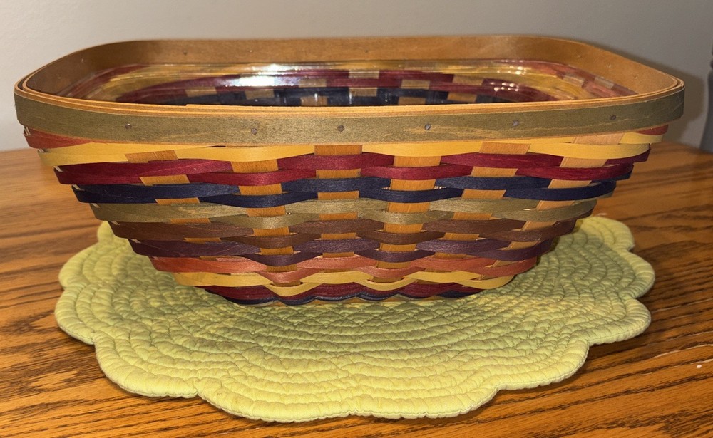 Longaberger Multi-Color Soft Rectangle Bowl Basket w/Protector.