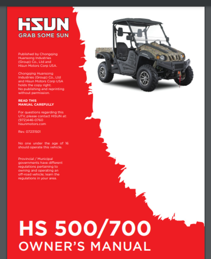 Hisun HS 500 700 UTV Side by Side Owner's Manual 95 Pages