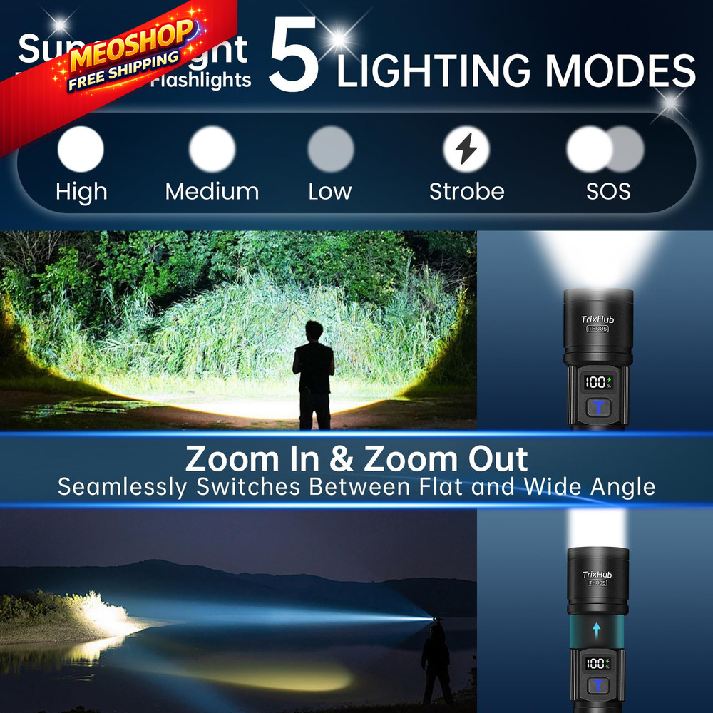 TrixHub Rechargeable Flashlights 2 Pack, Super Bright High 2Pack, Black