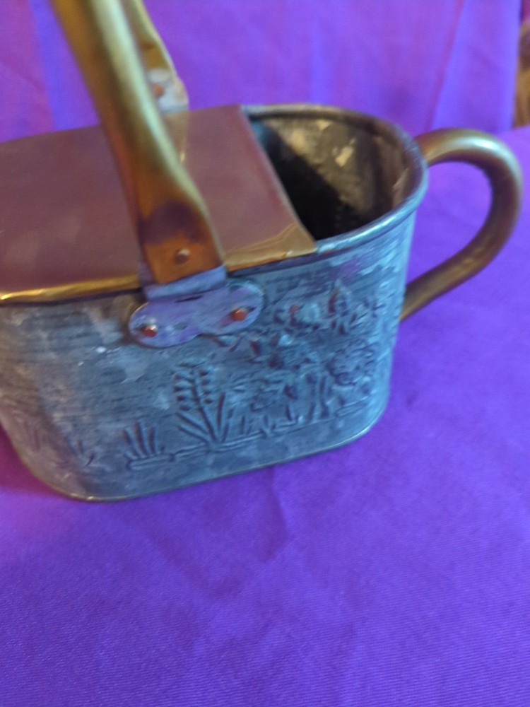 Mini Brass and Galvanized Watering Can Floral Embrossed Pattern