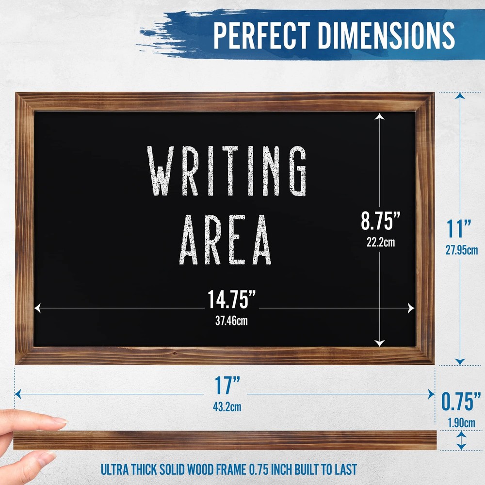 11" X 17" Torched Brown Solid Wood Frame Wall Chalkboard, Magnetic Surface, H...