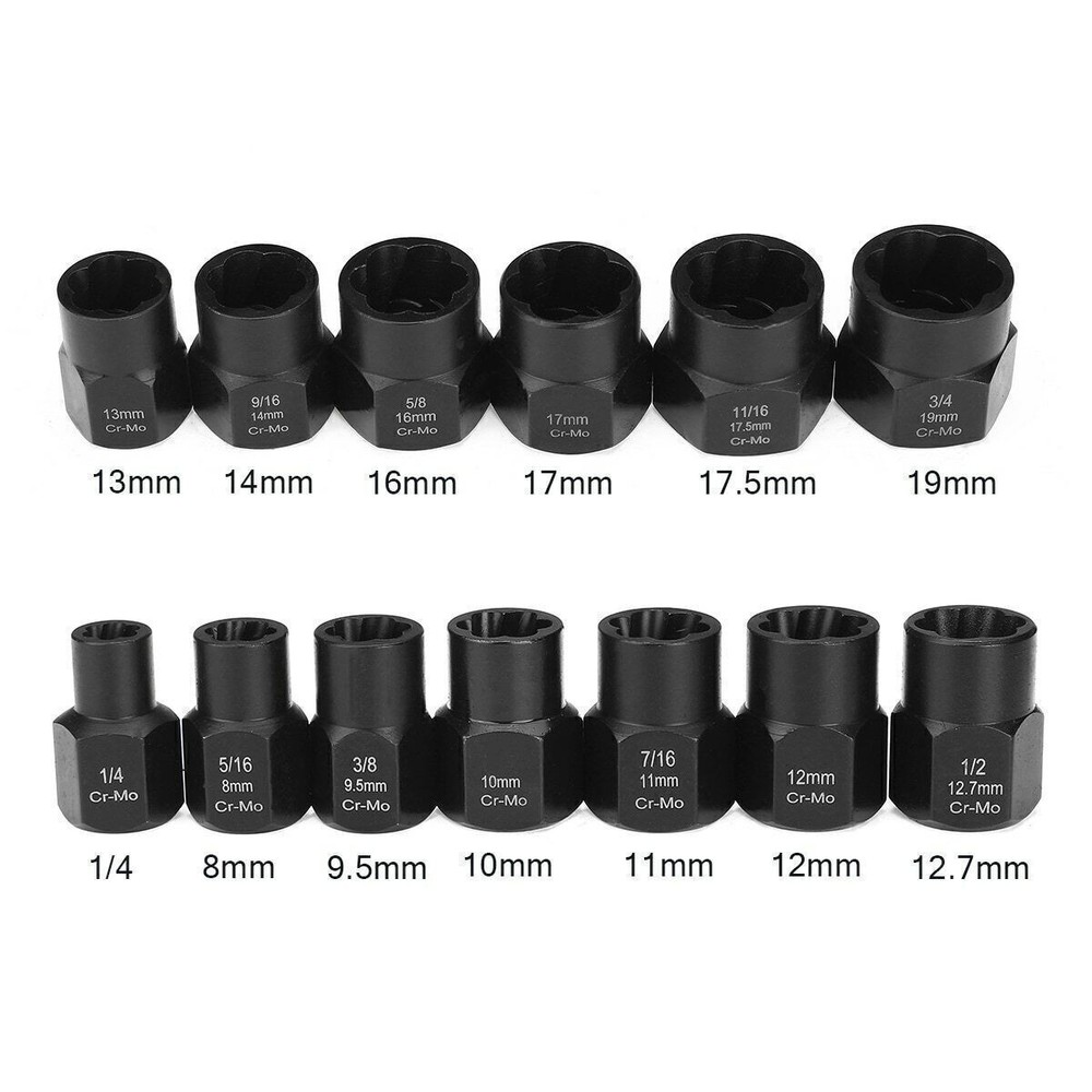 13PCS Impact Bolt Extractor Set Nut Remover Set Stripped Extraction Socket Tool