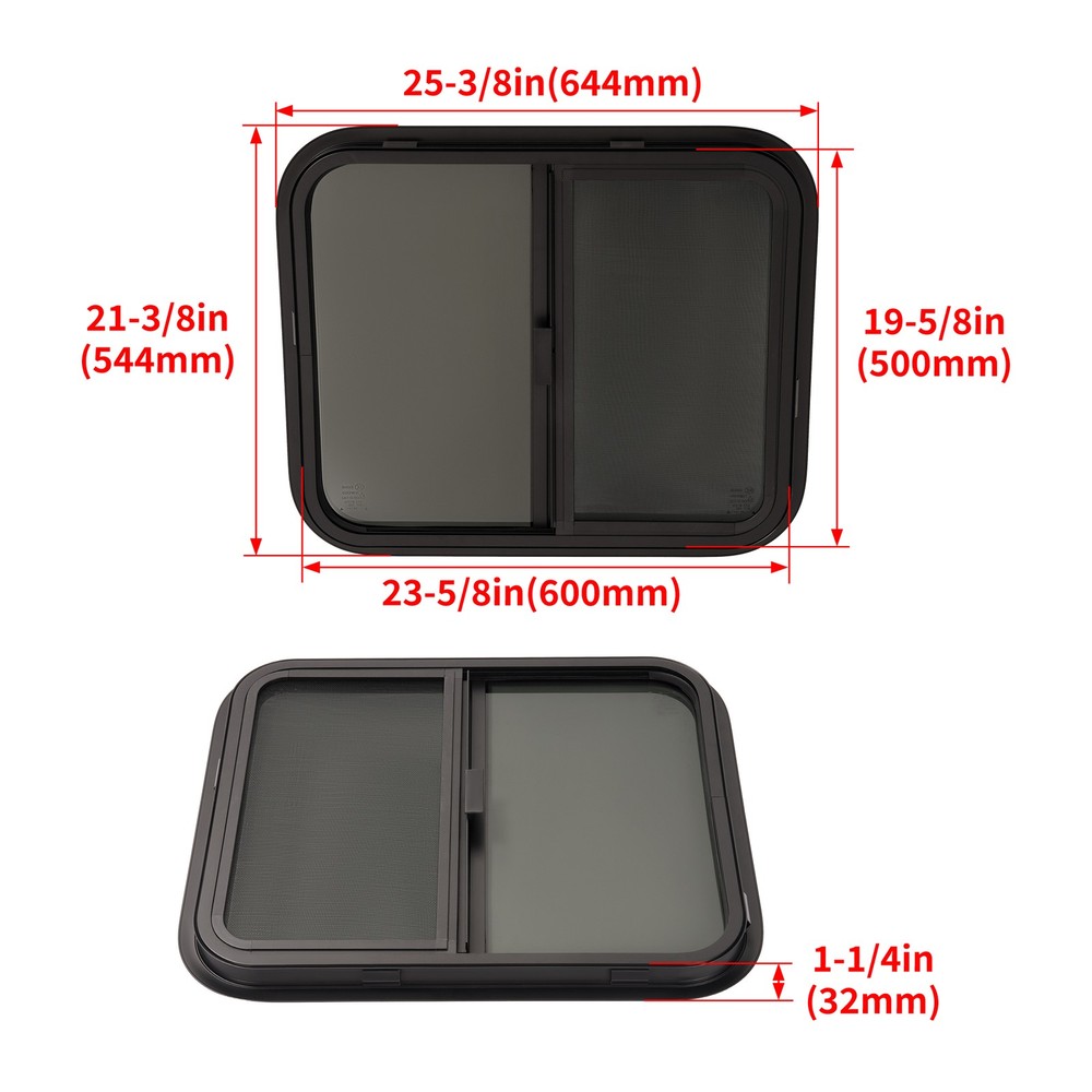 24" W X 20" H RV Window Horizontal Slide W/ Trim Ring For RV Cargo Trailer