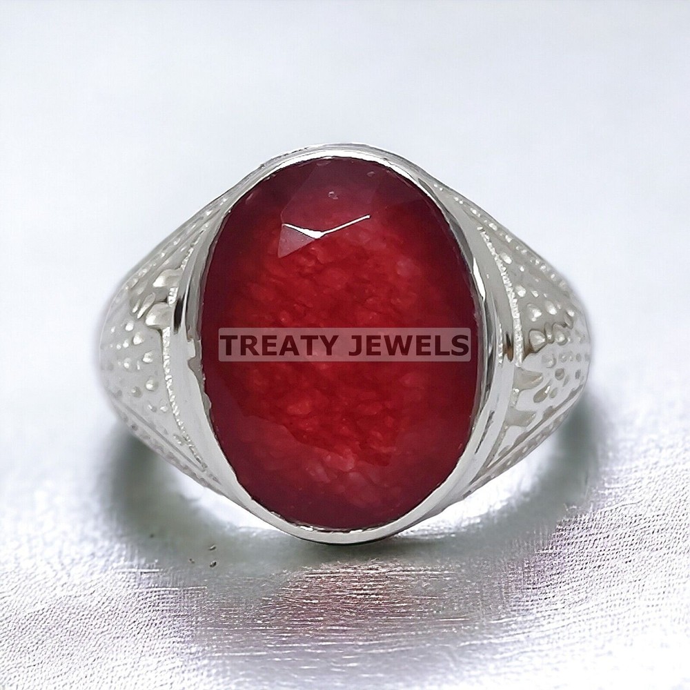 Ruby Oval Cut Gemstone With 14K Solid White Gold Ring For Men's #A20