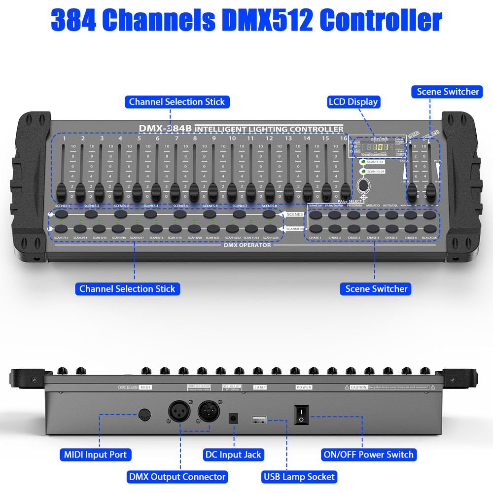 DMX 512 384 Channels Operator Console Controller For Stage Lighting DJ Party