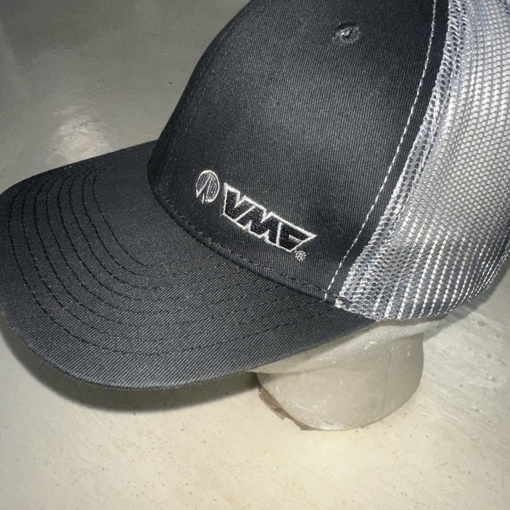 VMC Fishing Hooks Black Trucker Hat Adjustable Snapback Structured Gray Mesh