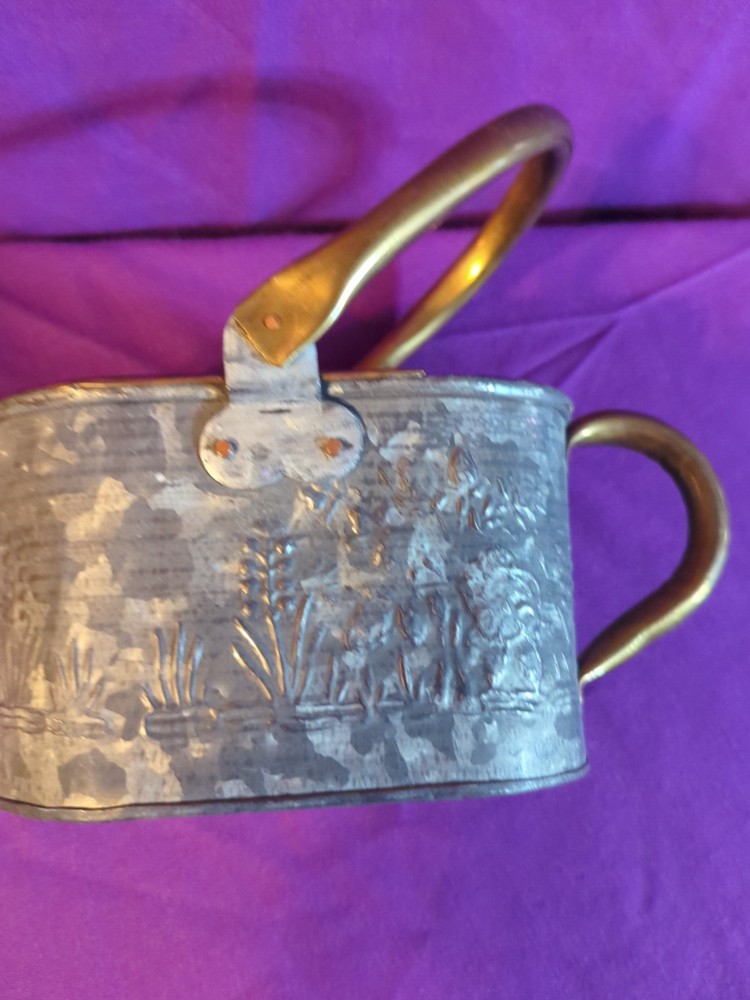Mini Brass and Galvanized Watering Can Floral Embrossed Pattern
