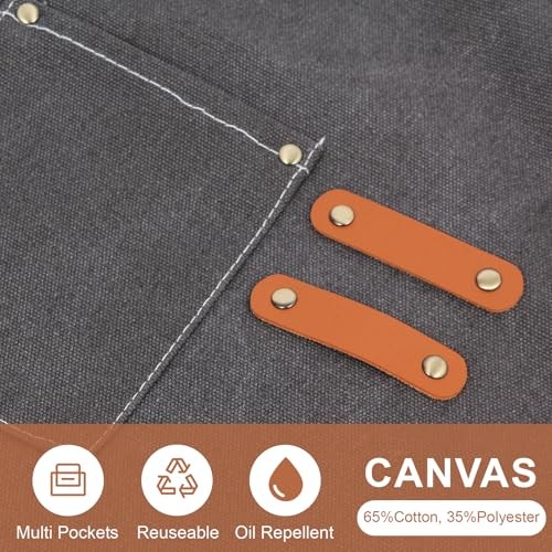 Multi-Functional Men's Tool Apron, Multi-Pocket Canvas Apron, Dark Grey