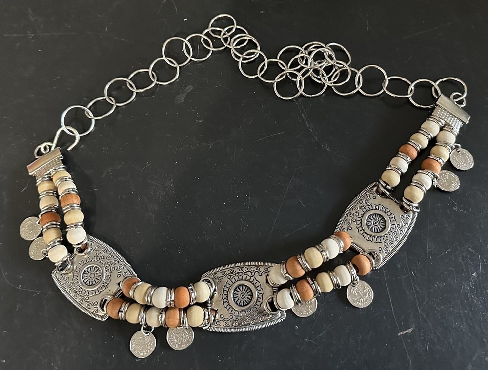 Chain Belt Western Style Beaded Coins Silver