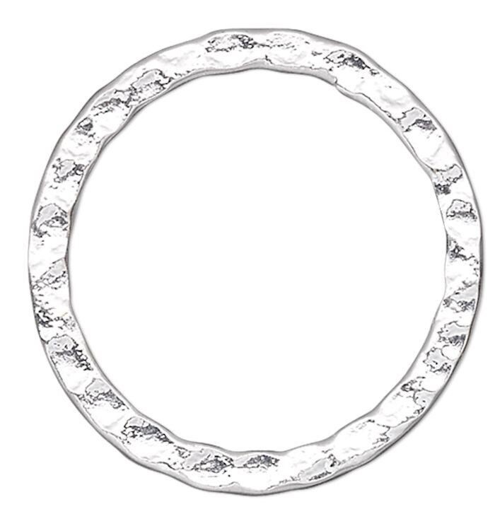 Component, 10 Silver Plated Steel 20mm Double Sided Hammered Open Round Links