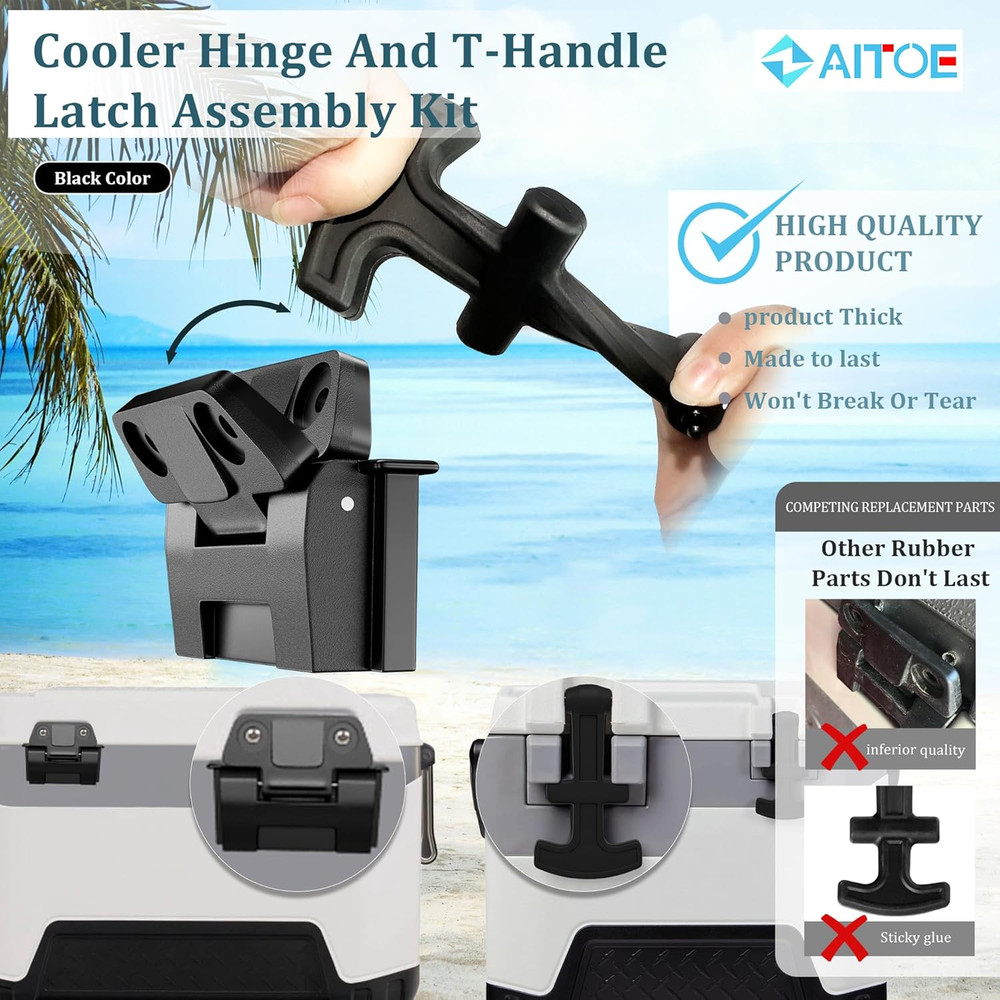 Cooler Hinge and T-Handle Latch Replacement Kit Replacement for 25, 52, 72 Qt Ig