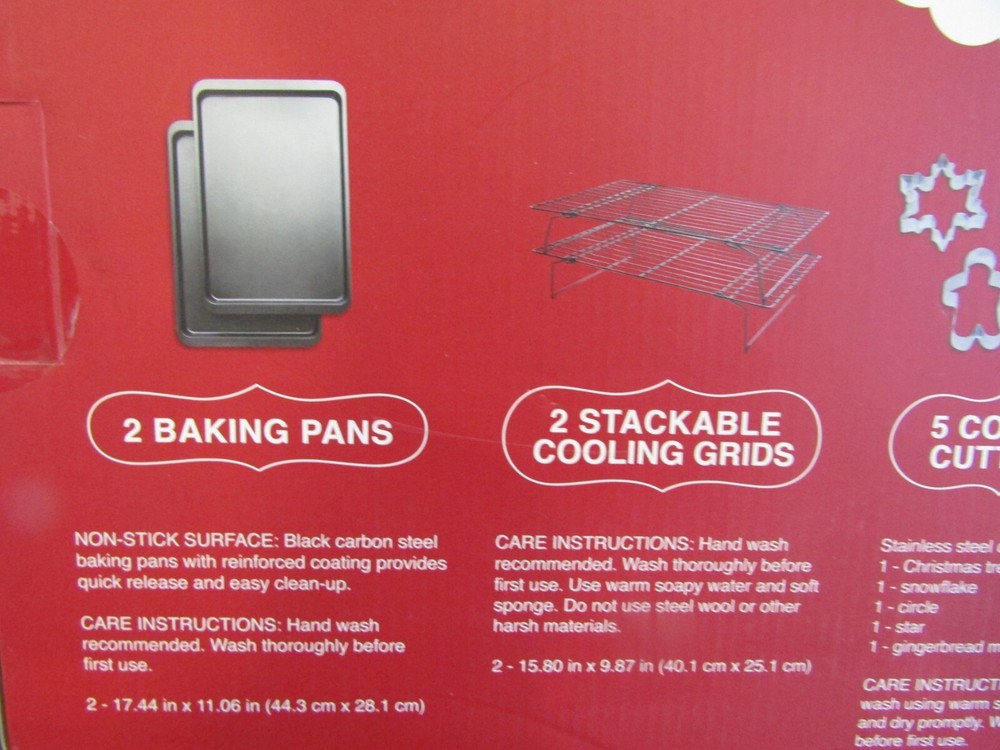 JO-ANN 16 Piece Baking Set 2 PANS & COOLING RACKS Cookie Cutters ICING BAG & TIP