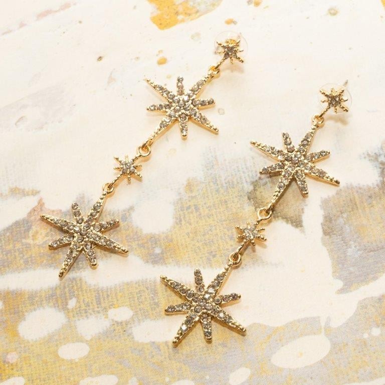 Gold Stare RHinestone Linear Earrings