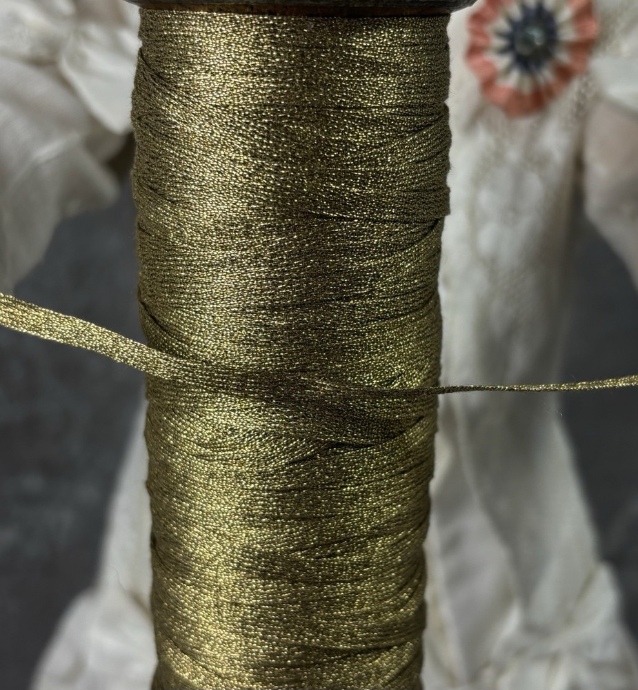ONE YARD! Small (4mm) Antique Gold Metallic Flat Trim for Sewing!