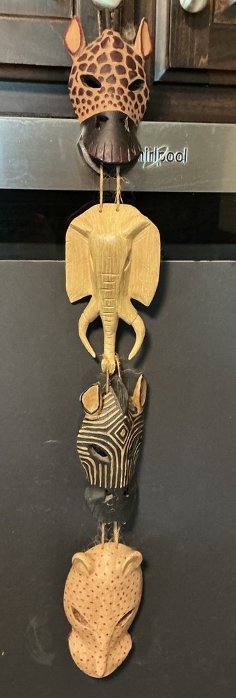 African Animal Mask Wall Hanging Zebra Giraffe Leopard Elephant