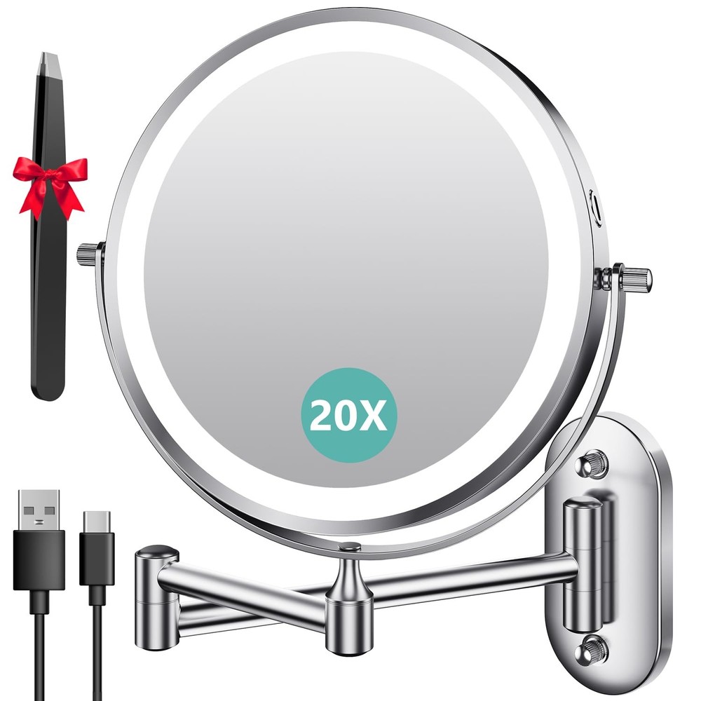"Auxmir 8"" Wall Mounted Lighted Makeup Mirror 1X/20X Touch Dimmable"
