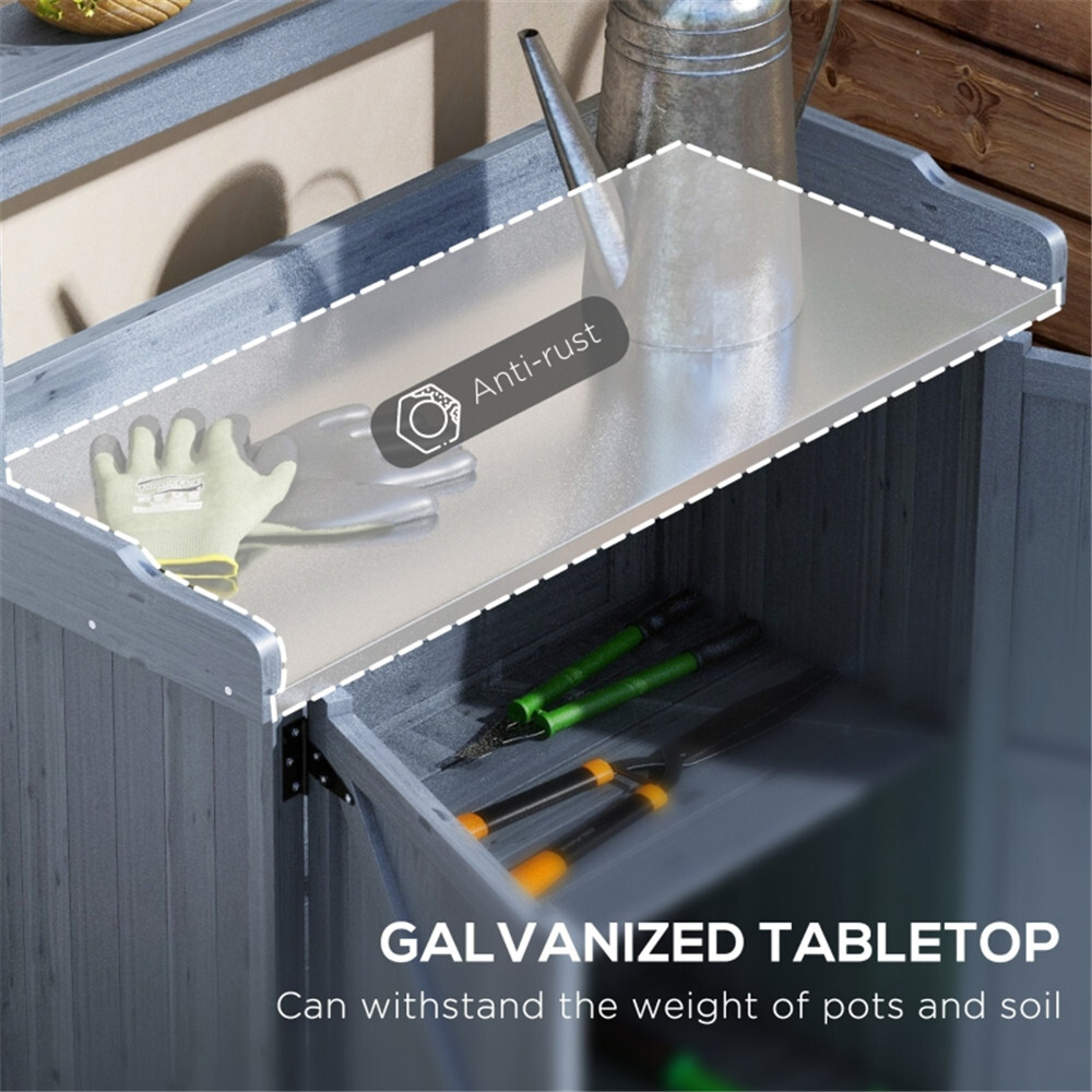 Potting Bench with Storage Cabinet Gray