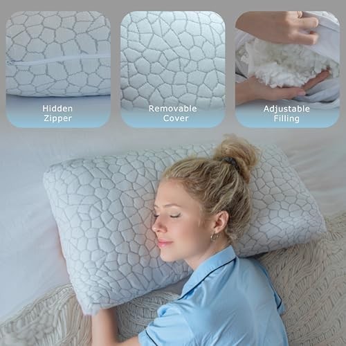 Pharmedoc Adjustable Shredded Memory Foam Bed Pillow - Perfect for Side Sleep