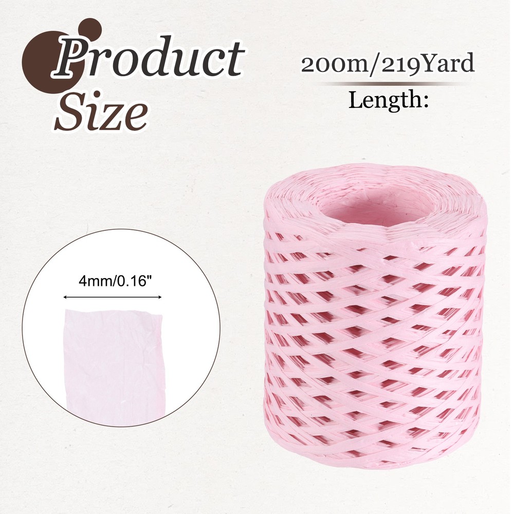 219 Yard Raffia Paper Craft Ribbon, Raffia Twine String, Pink