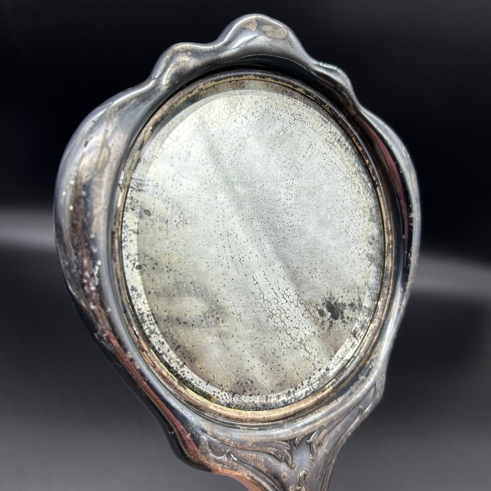Vintage Silverplated Hand Mirror Intricate Flowered Vine Pattern