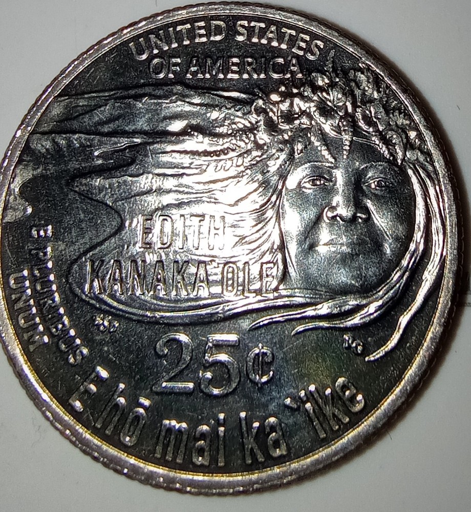 2023 d quarter edith kanakaole quarter error, die chip on reverse.